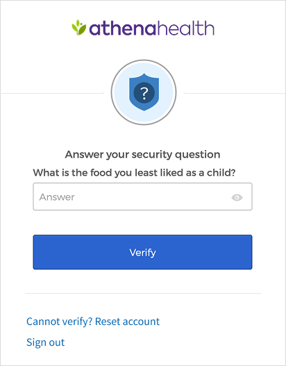 athenapatient security question screen
