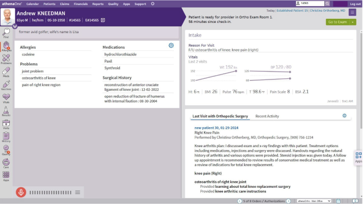 athenaOne for Orthopedics electronic health record and clinical product suite